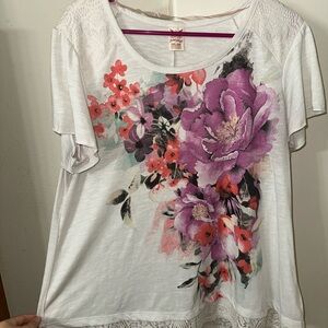 Faded Glory White and Purple Graphic Short Sleeve Tee